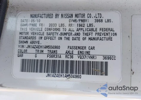 2010 Nissan 370Z из США, поврежденный, VIN JN1AZ4EH1AM504960